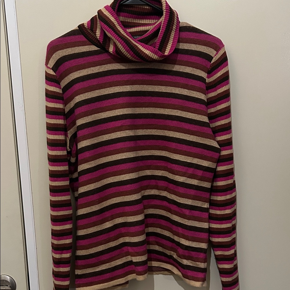 Chic Striped Cowl Neck Sweater - Pink and Brown